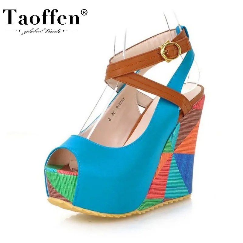 

Taoffen 5 Color Women Wedges Shoes Woman Pumps Platform Peep Toe Spring Party Roman Super High Heel Shoes Footwear Size 34-41