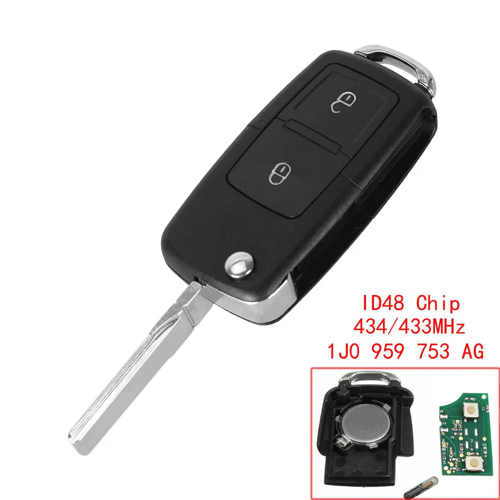 KEYYOU 2/3 кнопки флип дистанционный брелок 434 МГц ID48 чип для VW Beetle Bora Golf Passat транспортер поло Contro; ключ