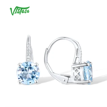 VISTOSO Genuine 14K 585 White Gold Earrings For Lady Sparkling Sky Blue Topaz Diamond Charming Lover Gifts Party Fine Jewelry 3