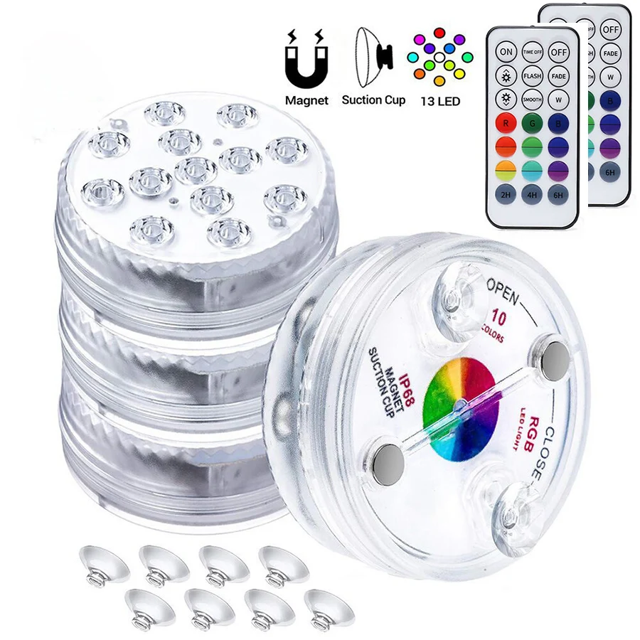

13 LEDs Underwater Light 16 Colors RGB IP68 Waterproof Swimming Pool Light RF Remote Control Submersible Lights For Pond Vase