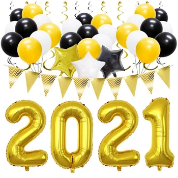 

50pcs/lot 2021 new year aluminum foil balloon set spiral pendant 40-inch golden number five-pointed star latex balloon combinati
