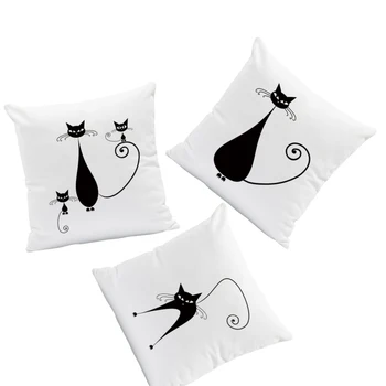 

Simple Personalized Pillow Black Cat Tail Cartoon Square Throw Pillowcase Decoration Living Room 45*45Cm Velvet Cushion Cover