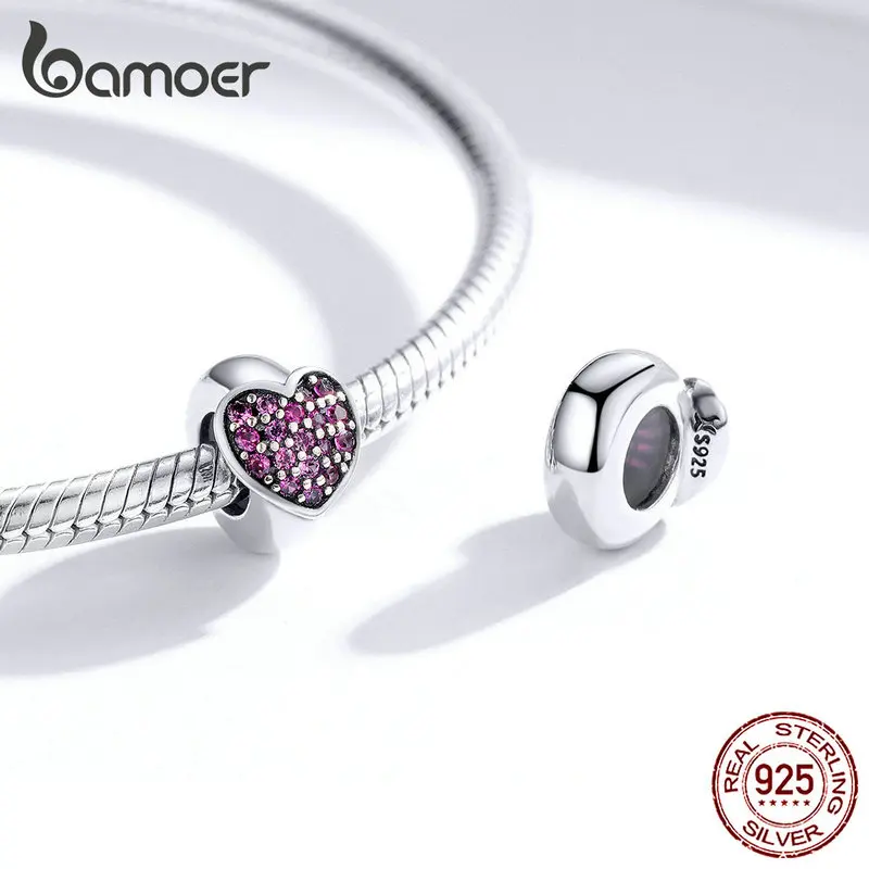 Bamoer, сердечко, Силиконовая пробка, Шарм для оригинального серебра 925, браслет 3 мм, браслет, сделай сам, изготовление ювелирных изделий, сделай сам, аксессуары SCC1336