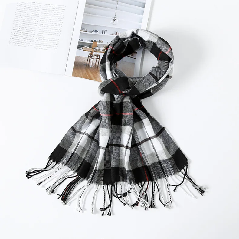 White balck red Цветные кашемировые шарфы осень зима милый мягкий клетчатый женский шарф теплая Дамская шаль длинный шарф Пашмина унисекс женский - Цвет: White balck red