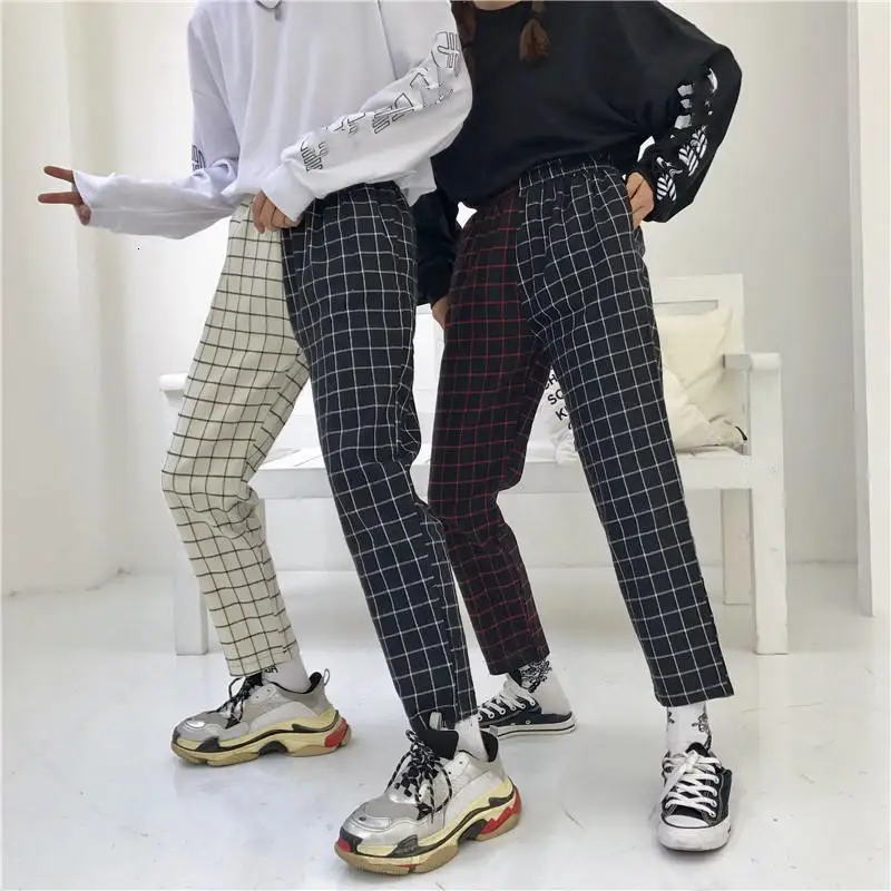 Vintage Paid Patchwork Pants Harajuku Woman Man Pants Elastics Tall Tail Pants Korean Causal Rights Pants