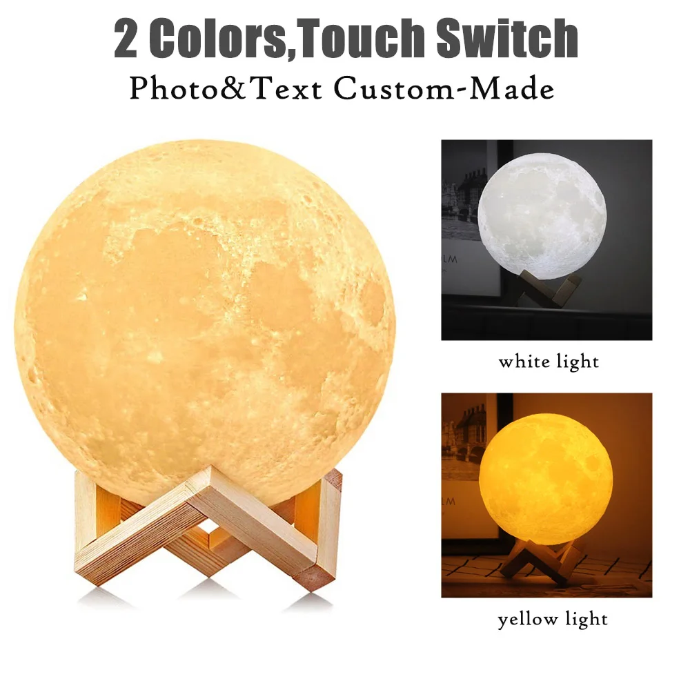 Фотофон индивидуальная 3D печать Лунная лампа USB Перезаряжаемый Ночник декор на стол сенсорный/пульт дистанционного управления 2/16 цвет лунный свет - Испускаемый цвет: 2 colors Touch