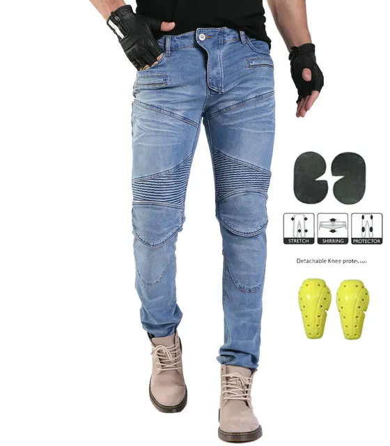 Motorcycle Pants Moto Protection Motocross Jeans Rodilleras Moto Jeans Men Motorcycle Motocross Pants Four Seasons Breathable JES-3- Blue