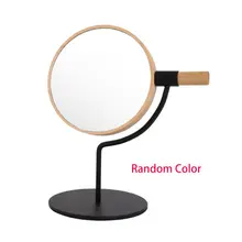 Desktop Wooden Round Makeup Vanity Mirror Metal Bracket 360 Degree Rotation Magnification Countertop Cosmetic Tool Random Color