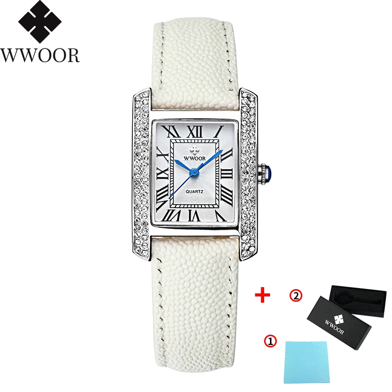 White White 2019WWOOR Роскошные Брендовые женские часы модные белые квадратные часы с бриллиантами женские водонепроницаемые повседневные спортивные наручные часы с кожаным ремешком - Цвет: White White