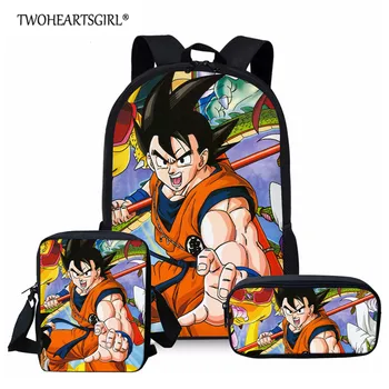 

Twoheartsgirl Cartoon Anime Dragon Ball Z Bookbags 3in1 Super Saiyan Sun Goku Vegeta Schoolbags for Boys Kids Children Satchel