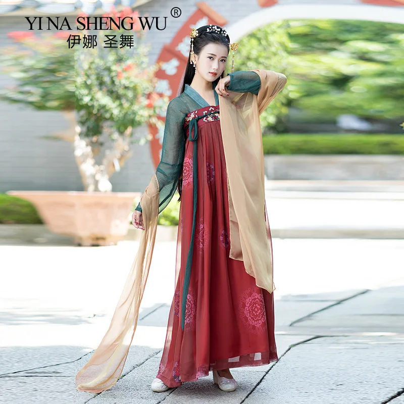 

Women Chinese Traditional Print Hanfu Costume Style Lady Han Dynasty Dress Embroidery Stage Performance Clothing Dance Clothing