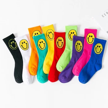 

Harajuku Women's socks Autumn and winter female cute smiling face cartoon all cotton medium tube female socks Japanese lovely
