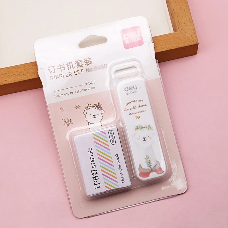 1set (1pc Stapler+ 800pcs Staples) Manual Mini Stapler 2 Colors Kawaii Staplers School Stationery Office Supplies(ss-1397)