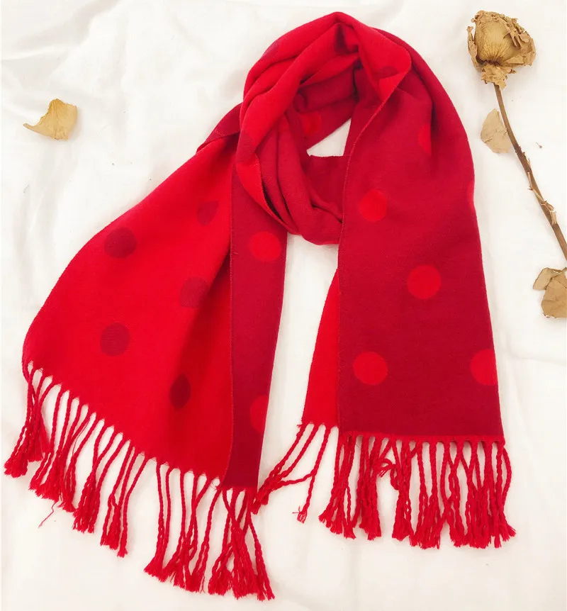 Осень-зима девочек имитация кашемировый шарф для девочек, для мальчиков, с кисточками, с отложным воротником модная одежда в горошек; детская шейный платок детей Bufandas - Цвет: red dot
