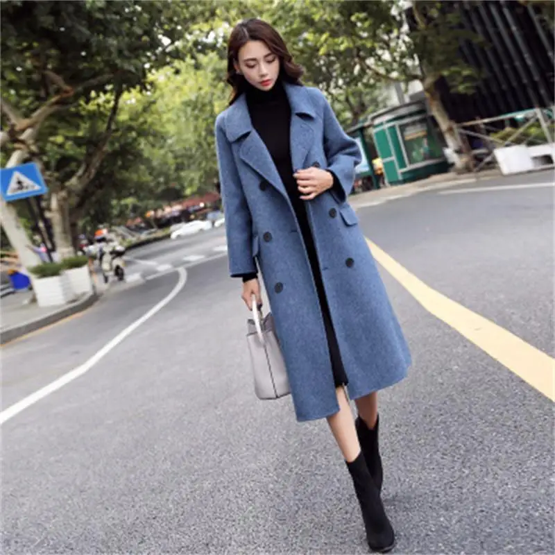 

Women's woolen coat female long section 2019 autumn and winter new style Hepburn wind woolen coat tide OL professional coat Ms
