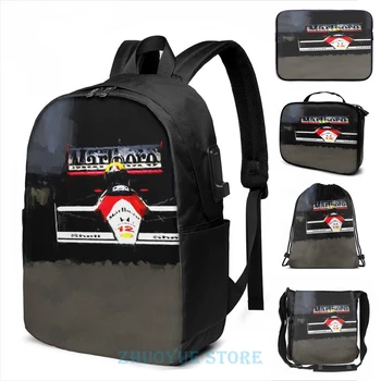 

Funny Graphic print Ayrton Senna - Monaco 1988 USB Charge Backpack men School bags Women bag Travel laptop bag