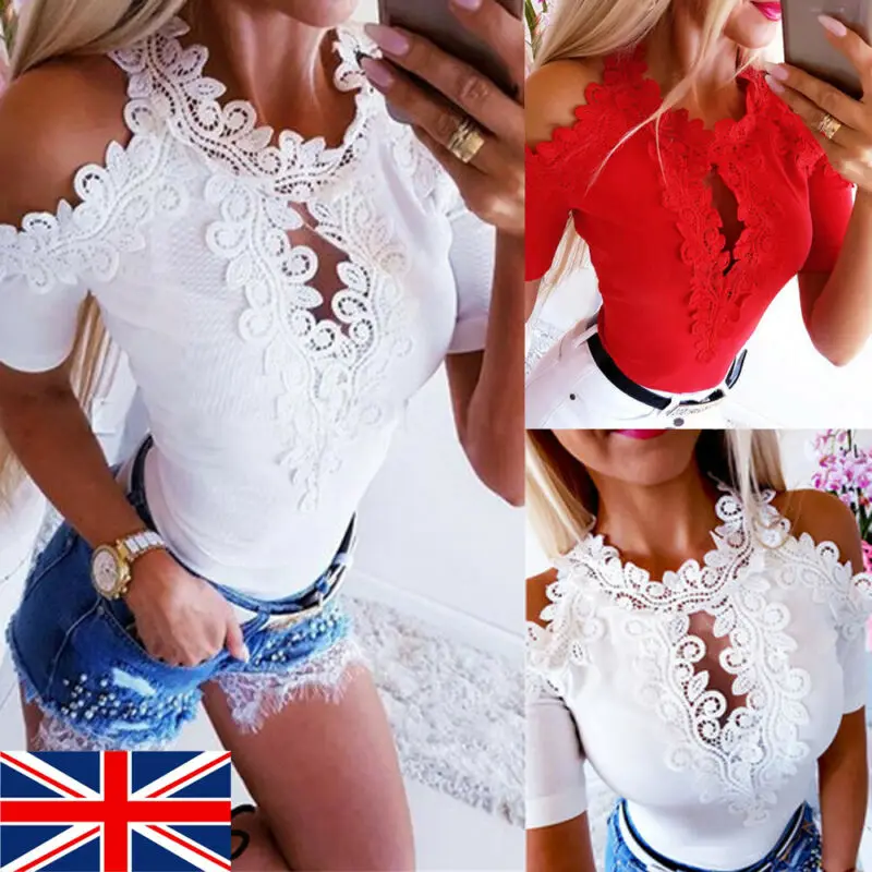 Women Lace Blouse Fashion Short Sleeve Blouses Top Casual Off Shoulder Blouse Tops Womens Blouses And Tops Casual Ladies Shirts