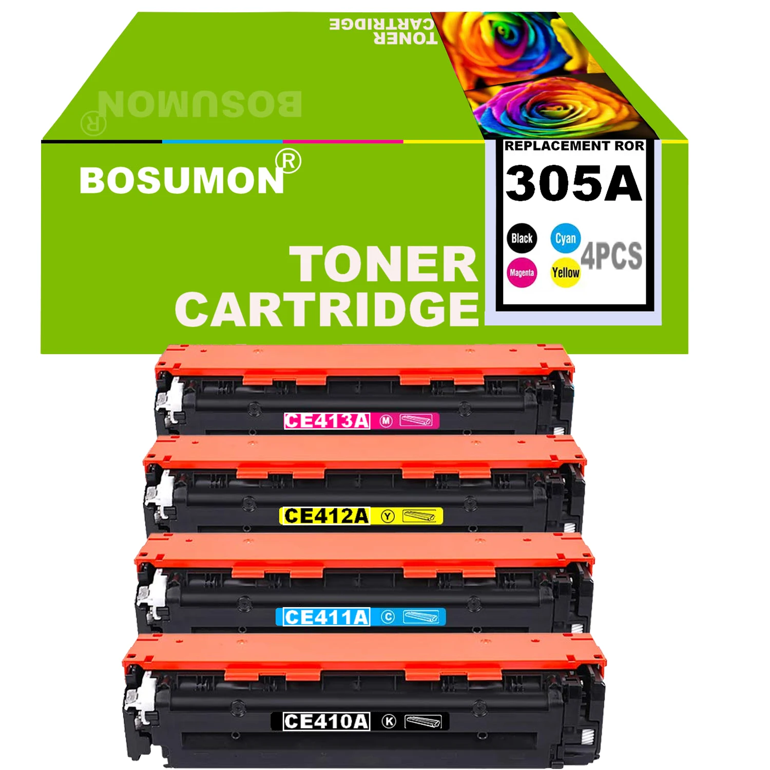 

Bosumon 4Pk 305A CE410A CE411A CE412A CE413A Compatible Toner Cartridge for HP LaserJet Pro 300 M351 M375nw M451nw M475dn M475dw