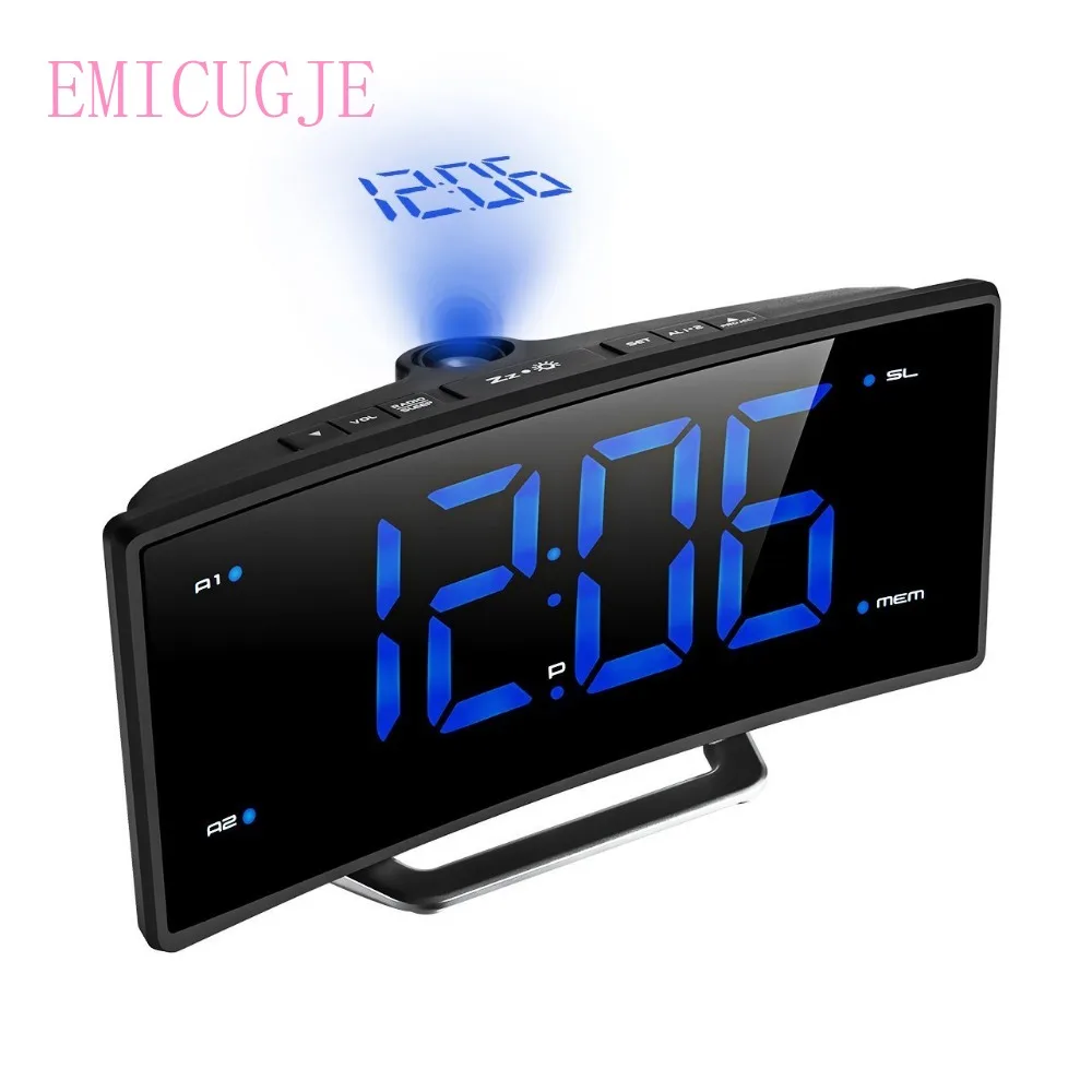 

Nixie Projection Alarm Clock With Time Projection Mirror FM Radio Alarm Clock LED Digital Electronic Table Projector Watch Desk