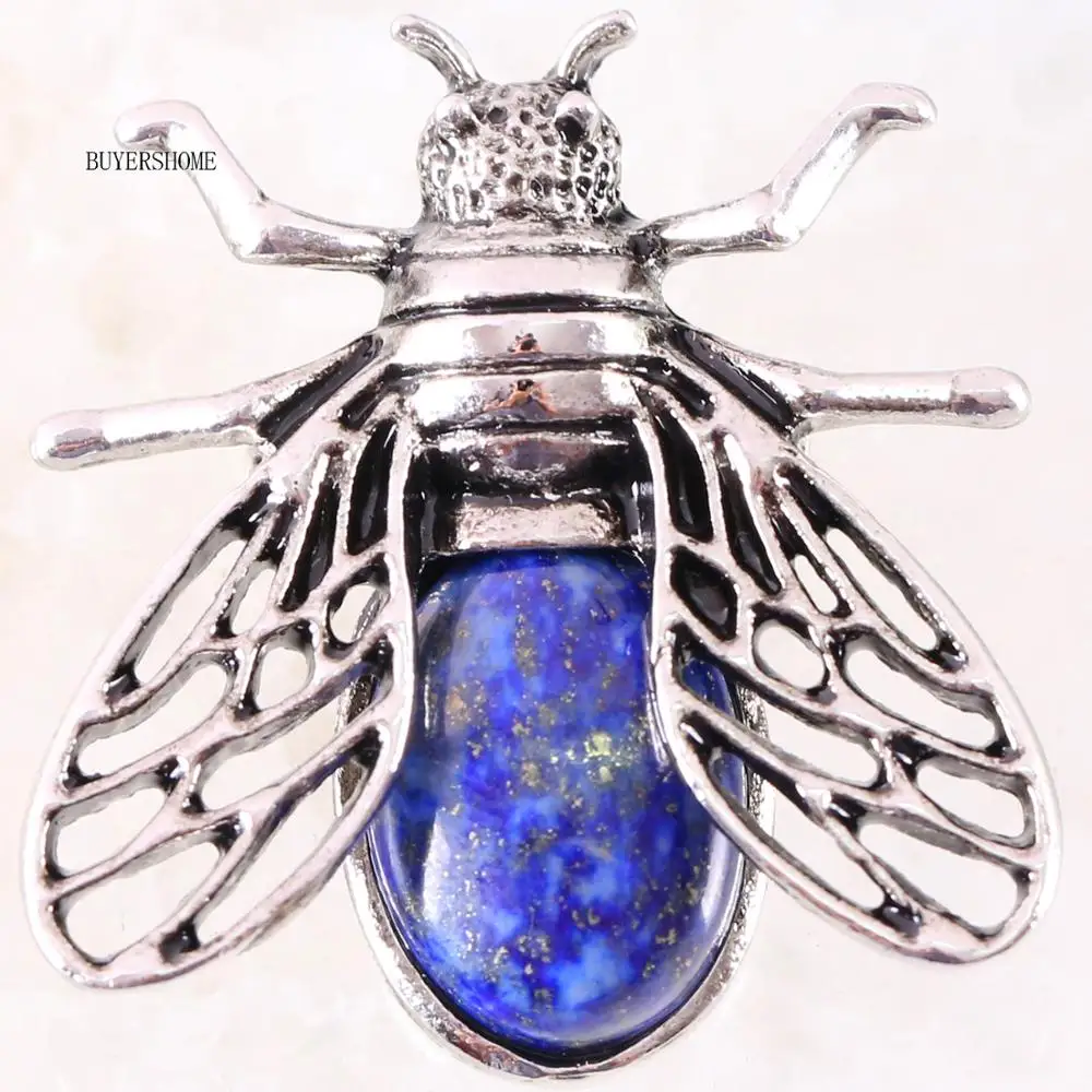 Cicada Brooch Natural Stone Blue Lapis CAB Cabochon Bead Pendant For Men Women Jewelry Gift 1Pcs K625 | Украшения и аксессуары