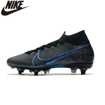 

Nike-zapatillas Mercurial Superfly 7 Elite SG-PRO AC Flyknit 360, botines de fútbol de tobillo alto, Botas Azules para hombre