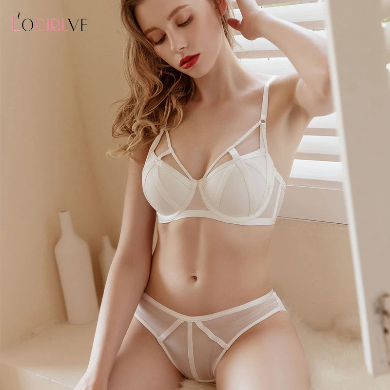 Logirlve Ultrathin Underwear Sexy Bra Set Plus Size White Lace Bra