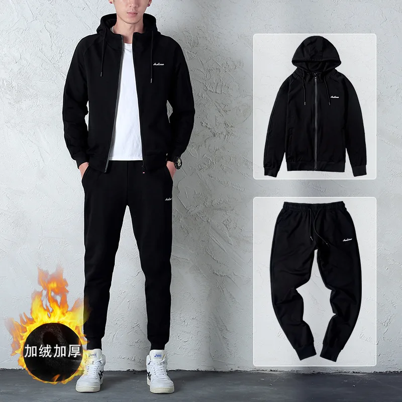 Зима, мужской плотный комплект одежды с капюшоном, черный комплект одежды для мужчин, простой дизайн, размеры от M до 4XL, J9548-2314-A