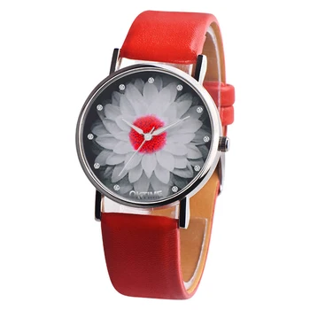 

Women Colors Flower Dial Analog Quartz Watch Vogue PU Leather Band Wristwatch Gift LL@17