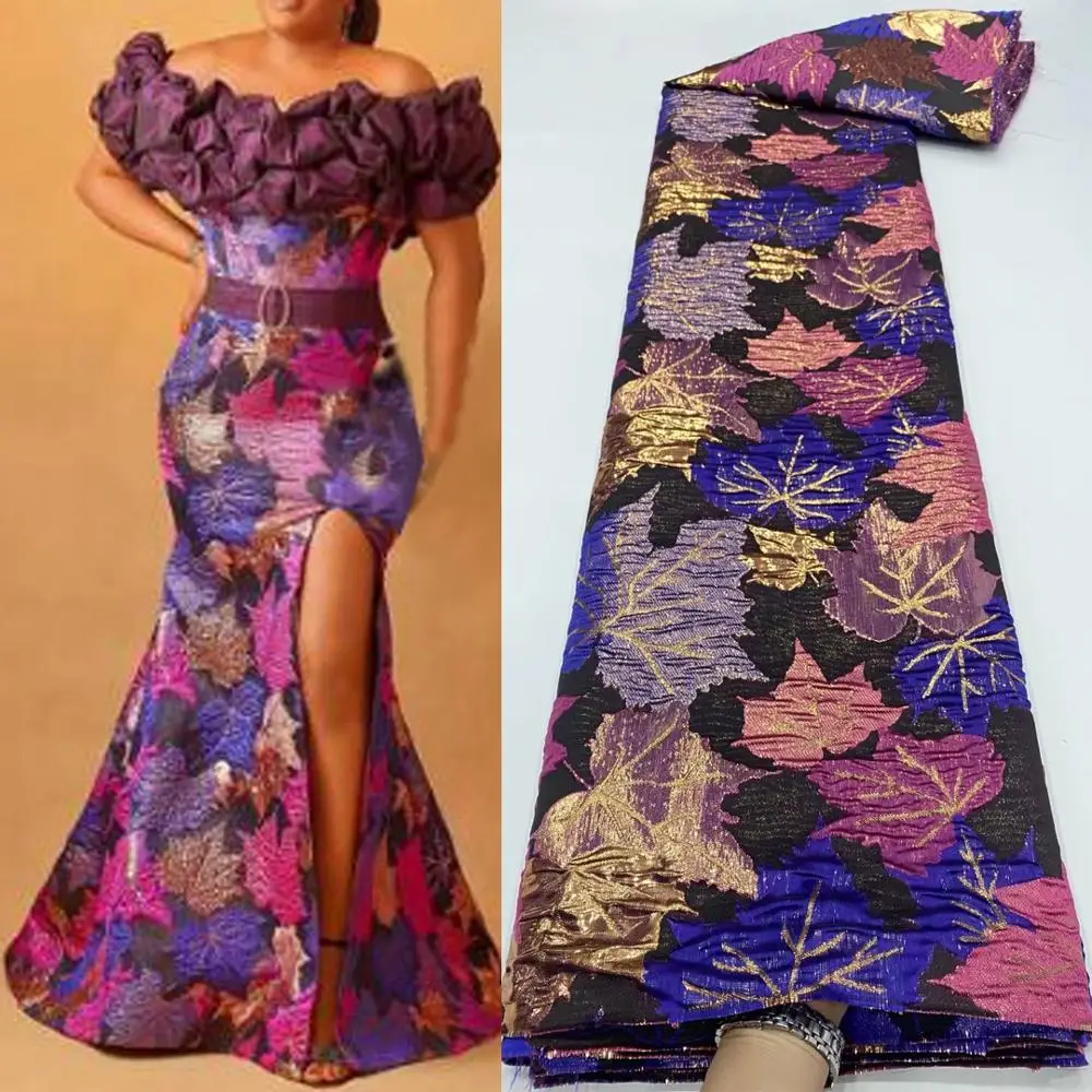 

(5yards/pc) Hot selling purple pink African brocade lace very beautiful jacquard weaving fabric for party dress FZZ1063