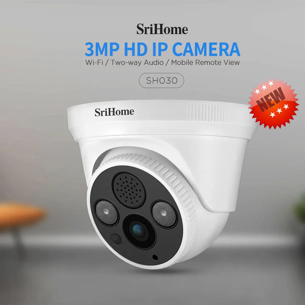 Sricam SH030 3.0MP Dome IP Camera H.265 Security CCTV Wifi Camera Mobile Remote View Two Way Audio Alarm Push ONVIF Work On NVR