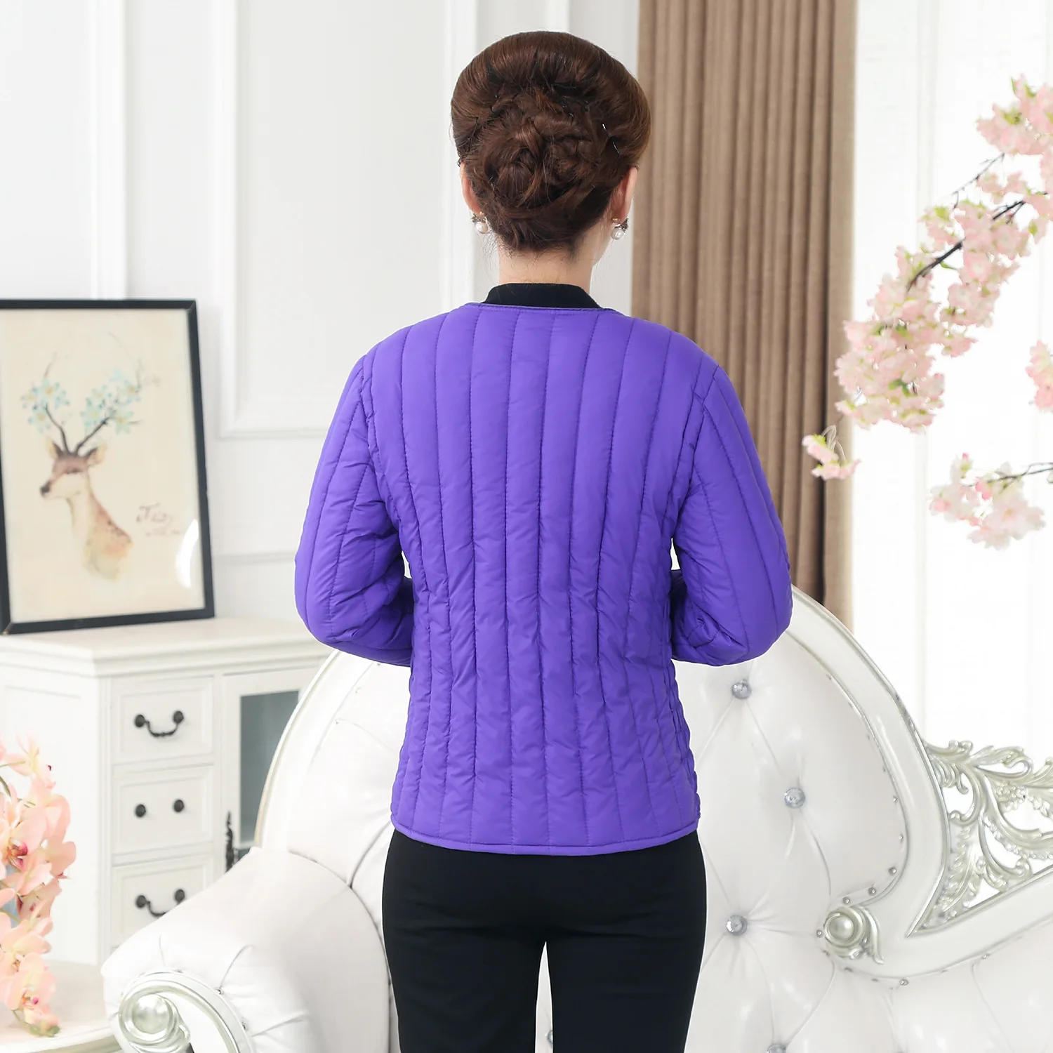 

Middle-aged Casual Cotton-padded Trousers Small Cotton-padded Clothes WOMEN'S Dress down Cotton Thin Warm Middle-aged Cotton Coa