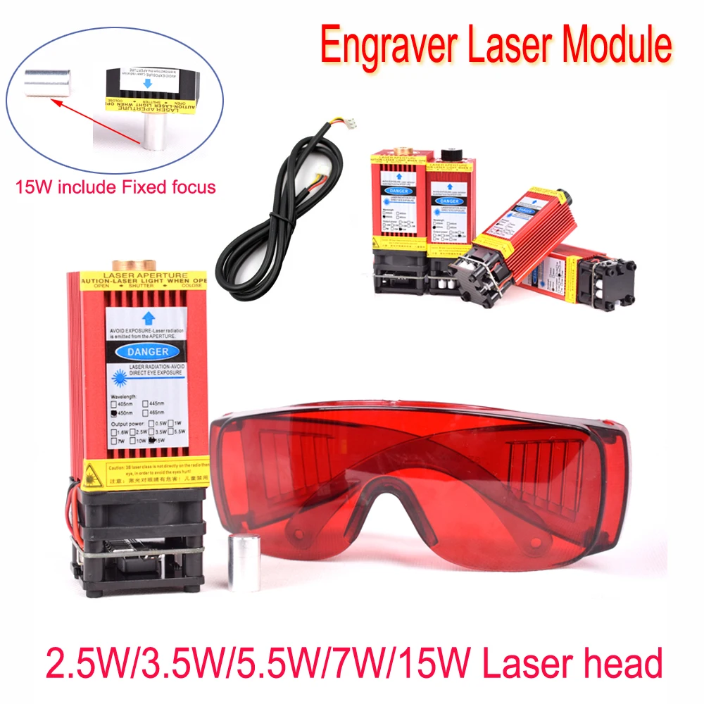 SHUOGOU 15000mW Pulse 450nm Universal High Power Laser Module Head DC 12V for DIY Metall Stone Gravur Cutting USB Laser Engraving Machine