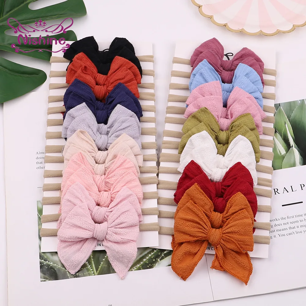

Nishine Fashion Sweet Princess Hairband Infant Solid Color Handmade Bowknot Elastic Headband Cute Bows Headwear Photography Prop