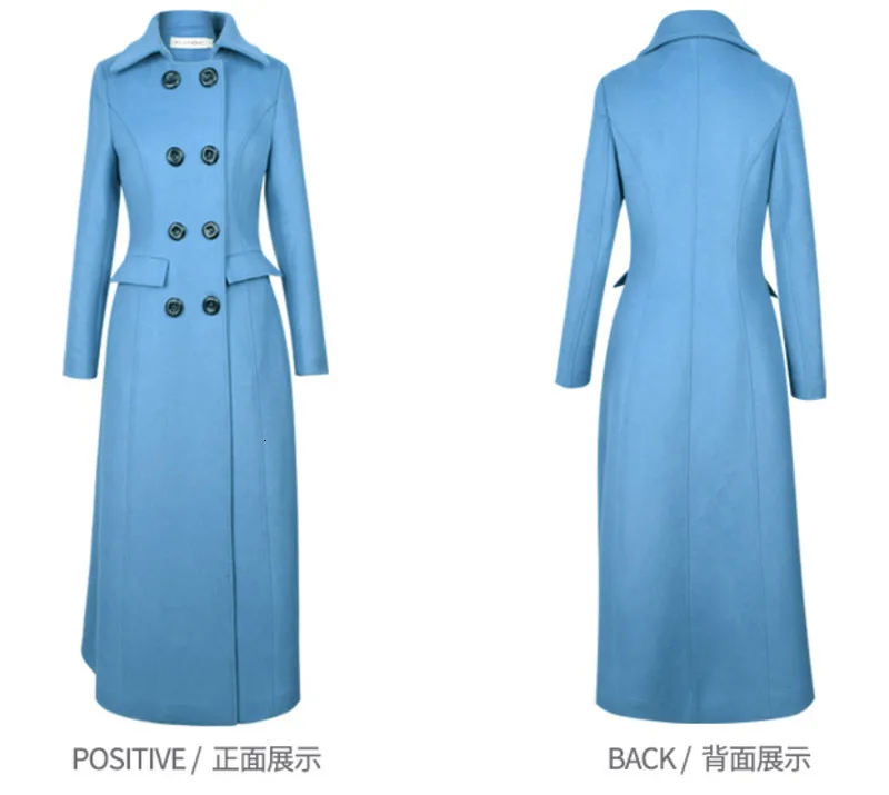 Зимнее шерстяное пальто, синее длинное тонкое пальто для женщин, Manteau Femme S/XXXL
