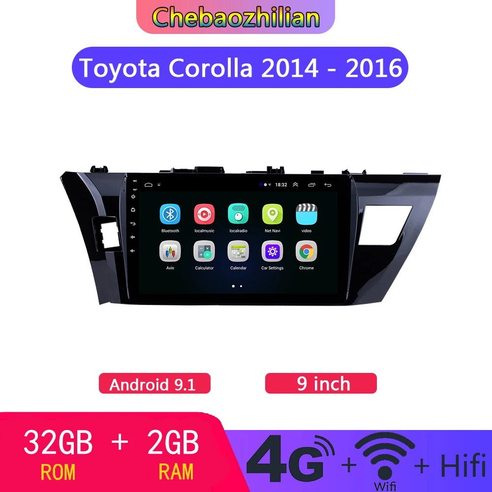  32GB Android 9.1 Car GPS navigation For Toyota Corolla 2014 - 2016 Stereo Radio DVD multimedia Play