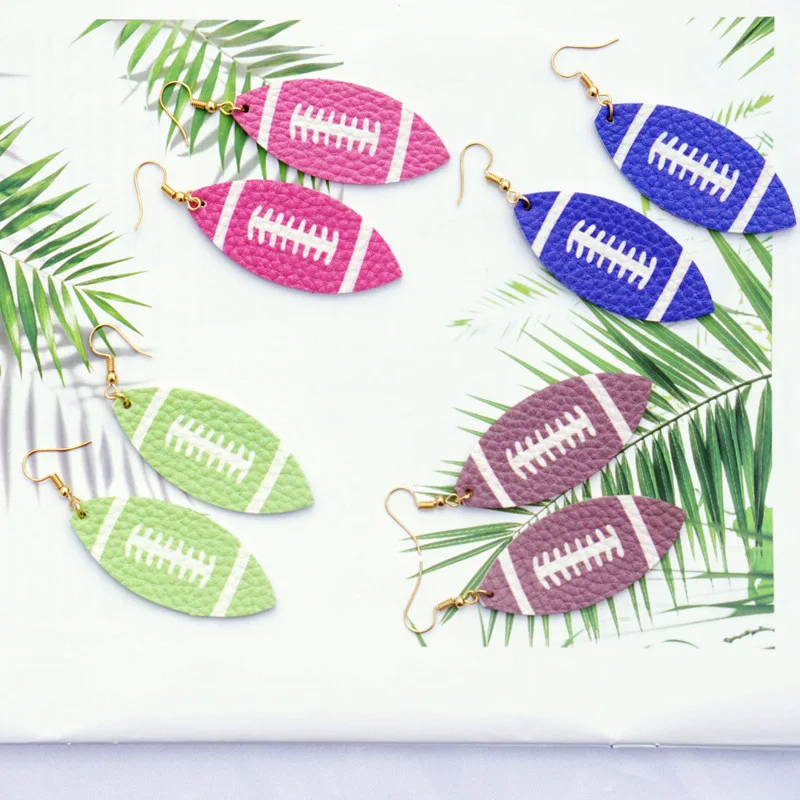 

Trendy Soft Football PU Leather Leaf Earrings For Women Multicolor Sports Neon Baseball Team Cheer Statement Earrings Jewelry