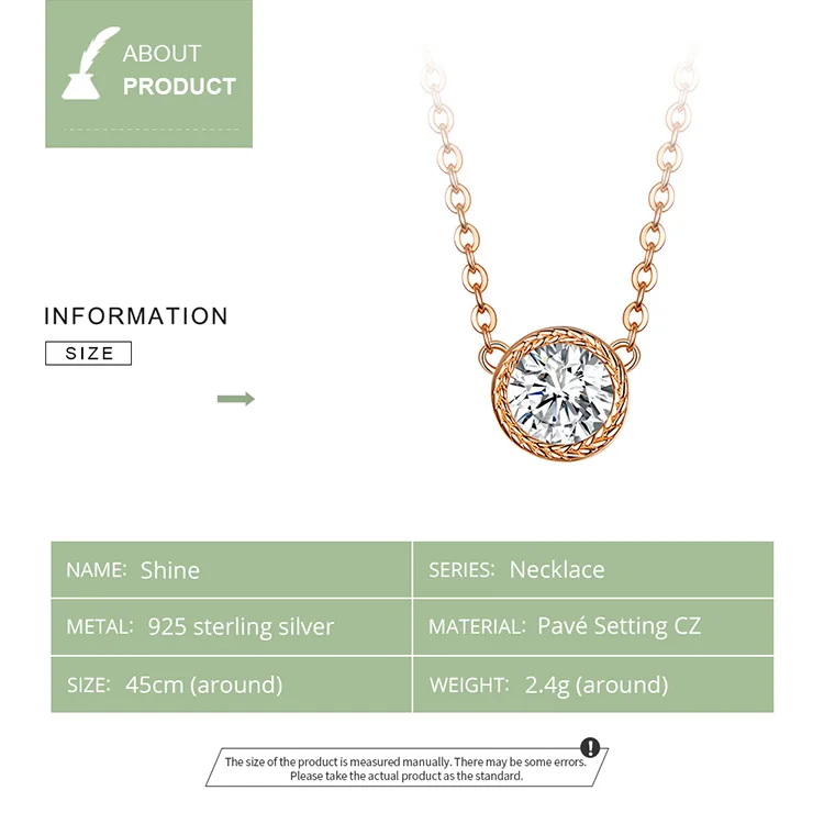 Кубический циркон воротник BISAER Лидер продаж 925 пробы серебро простой круглый круг маленькие ожерелья для женщин серебряные ювелирные изделия EFN133
