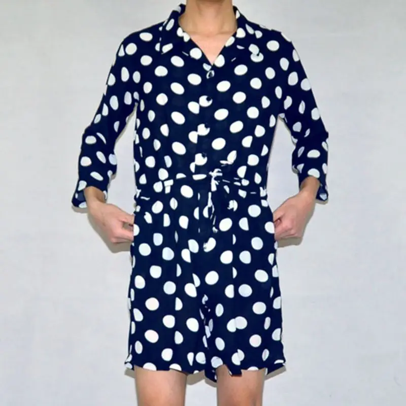 INCERUN, корейский Повседневный мужской комбинезон в горошек с 3/4 рукавами и отворотом, модный тренд, ремень джокер, мужские элегантные комбинезоны, Комбинезоны для бега