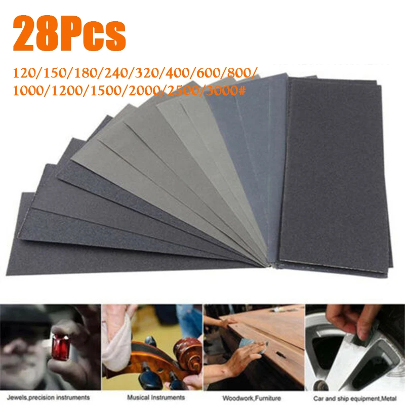 28/42Pcs Mixed Sandpaper 9x3.7inch Dry And Wet Sanding Paper(120-3000 Grit