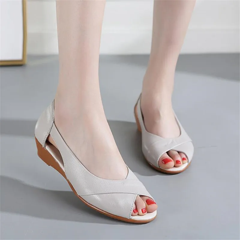 

Summer Women Sandals Wedges Summer Casual Shoes Genuine Leather Fish Mouth Mother Sandals Women Sandalias Platform Sandal