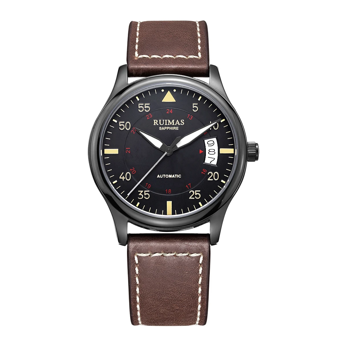 

Ruimas Top Brand Watches Men Automatic Mechanical Wristwatch Luxury Men Gifts Calendar Display Leather Strap Clock 6725