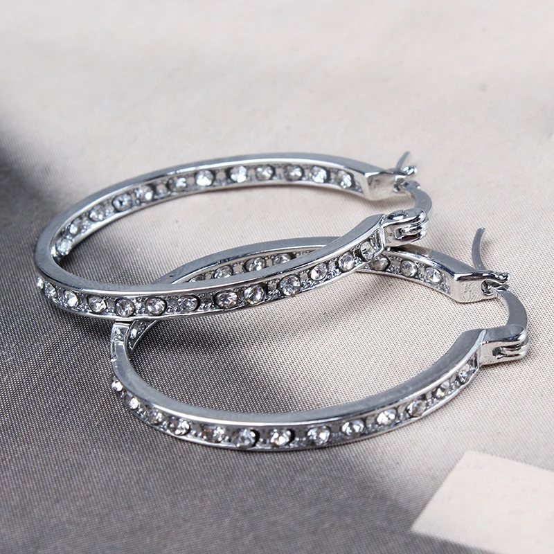 silver Модные серьги для женщин, трендовые круглые каффы для ушей, позолоченные и Посеребренные стразы, клипсы - Окраска металла: silver
