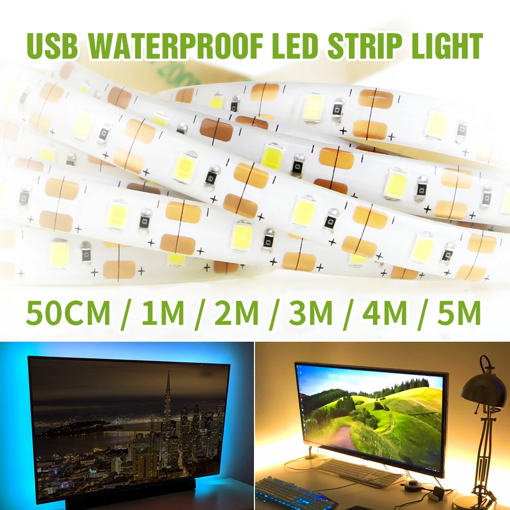 Светодиодный светильник Tiras светодиодный для ТВ DC5V Tira De Luz светодиодный гибкий SMD 2835 50 см 1 м 2 м 3 м 4 м 5 м светодиодный уличный водонепроницаемый USB