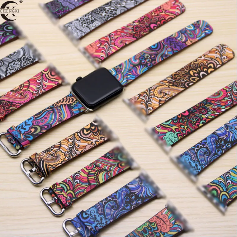 Ремешок Chengxi для часов 38 мм/40 мм/42 мм/44 мм Apple Watch Series 4 3 2 1 с регулируемой пряжкой кожаный ремешок для мужчин и женщин