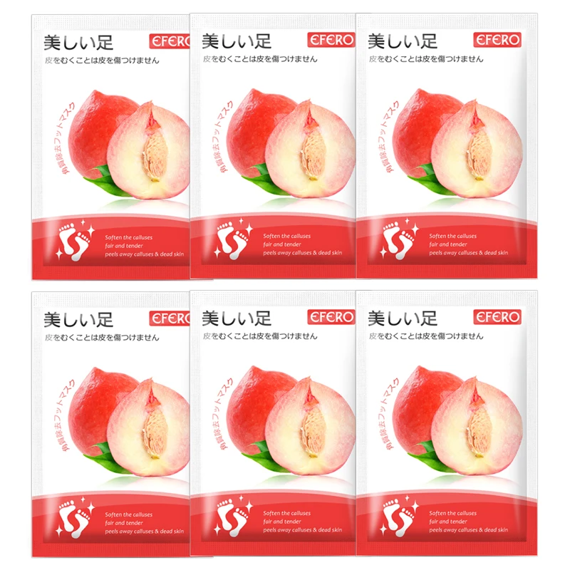 

6Pairs Peach Foot Peeling Mask Renewal Foot Mask for Legs Remove Dead Skin Smooth Exfoliating Feet Mask Socks for Pedicure Socks