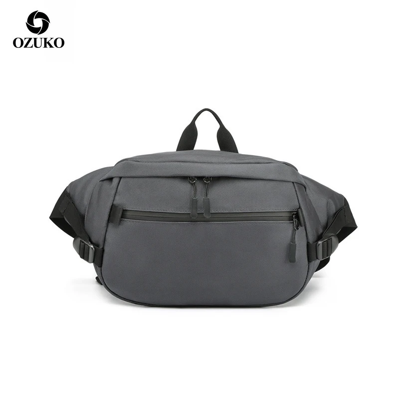OZUKO, новая уличная нагрудная сумка для мужчин, хип-хоп жилет, нагрудная сумка, сумки для путешествий, походов, кросс-боди, тактический ремень, сумка, пакеты - Цвет: Серый
