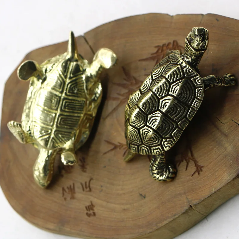 Ornament Crafts Miniature Figurines Turtle Ornament Vintage Brass Longevity Animal Turtle Figurines Miniatures Lucky Desktop Oranments Home Decoration Accessories Feng Shui Decors