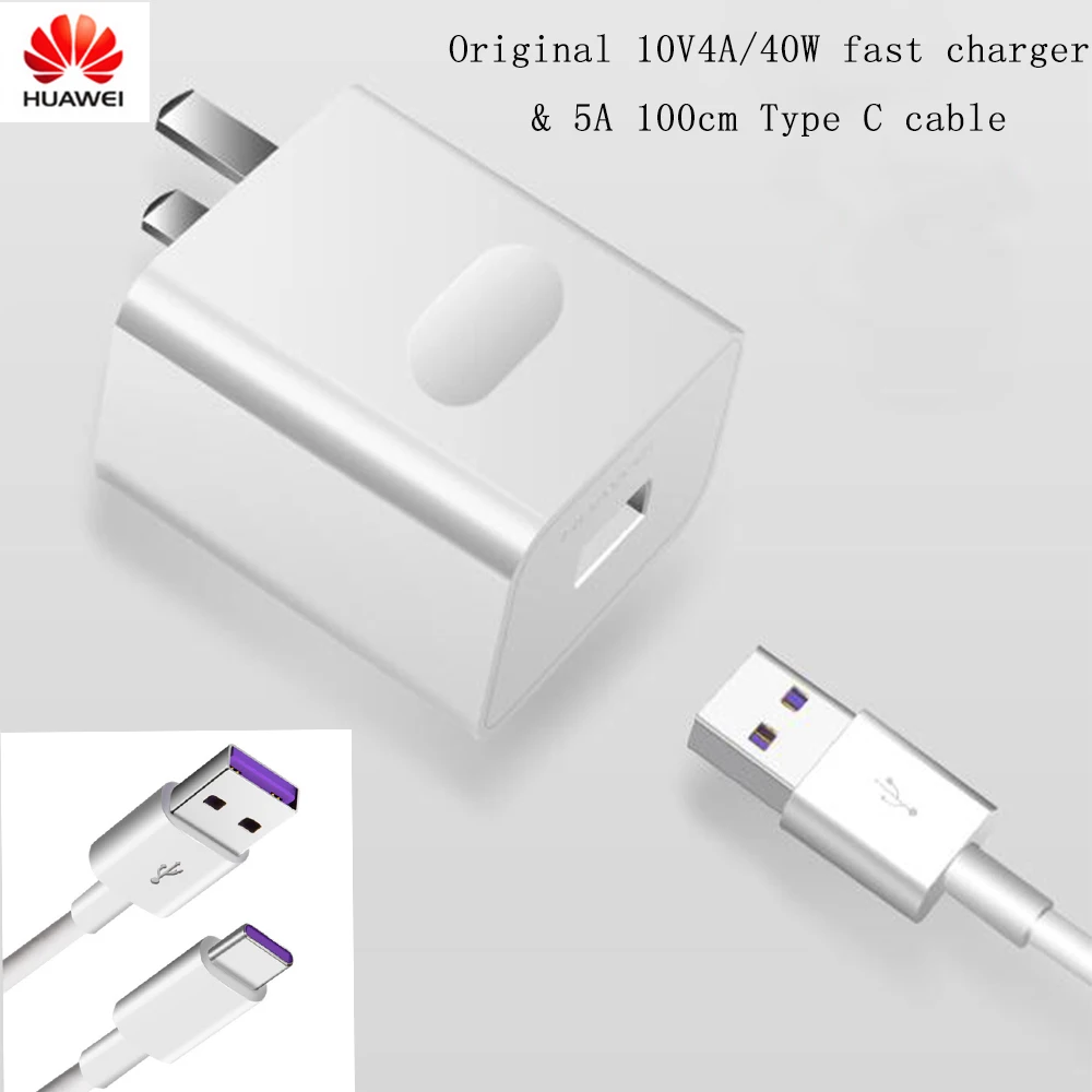 Huawei 40W зарядное устройство Оригинал 10V4A Supercharger US Charge adapter 5A USB type c кабель для nova 5 5t