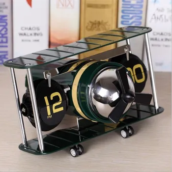 

Aircraft head automatic flip clock European-style clock retro aircraft fighter model table clock home decor craft small ornament