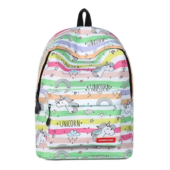 

1 PC Unicorn Backpack Canvas Schoolbag Colorful Stripe Backpack Women Girls Large Capacity School Bag Travel Backpack Dropship